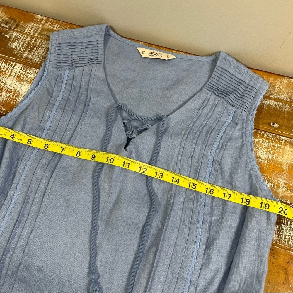 abito Linen Sleeveless Blouse Size L Color Blue - Picture 7 of 10